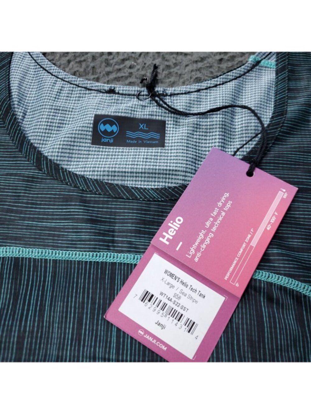 Janji Helio Tech Tank Top Sea Striped Blue Green Womens XL - Picture 4 of 8